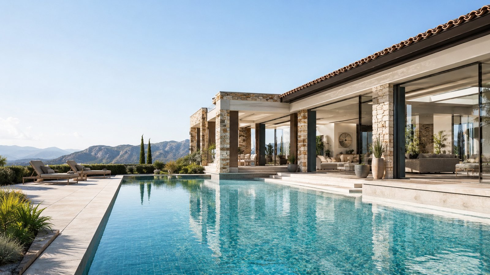 Villa contemporaine de luxe avec piscine à débordement et vue mer