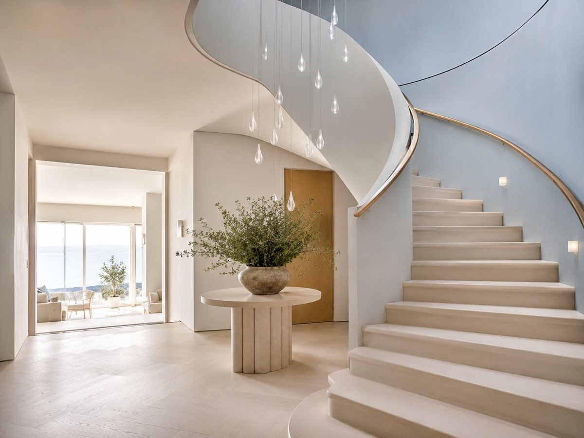 Hall élégant et escalier architectural dans une propriété de luxe